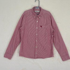 Abercrombie Kids Boys Button Up Shirt Size 13-14 Red White Striped Long Sleeve